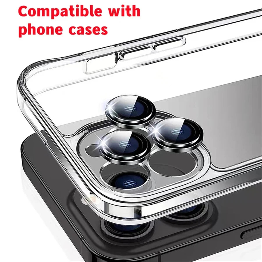 Protector For iPhone 16 Pro Max 15 14 13 12 Mini Pro Max Metal Ring Tempered Glass Lens Cover Cap