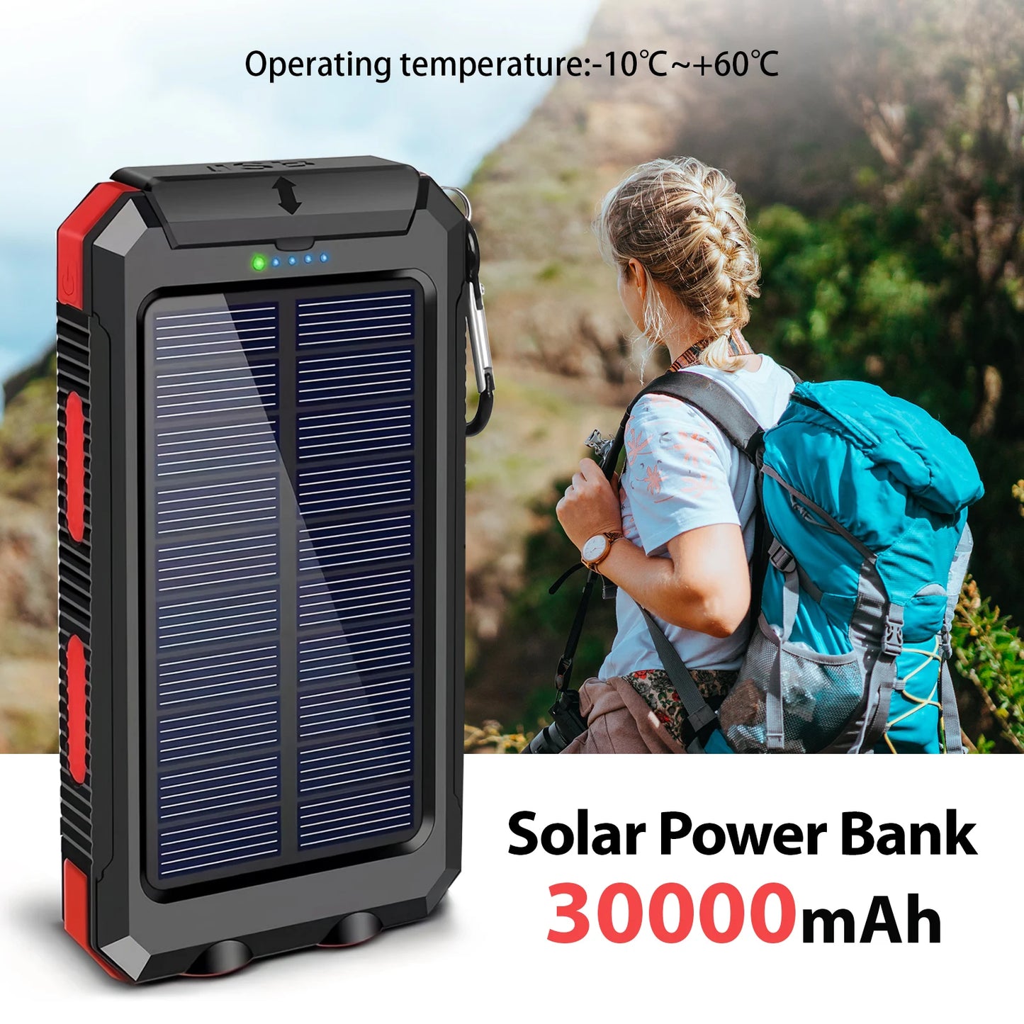 30000mAh Solar Power Bank Portable Charging Poverbank Dual 5V USB Ports 2 LED Light Flashlight for Iphone Outdoor Camping Hik