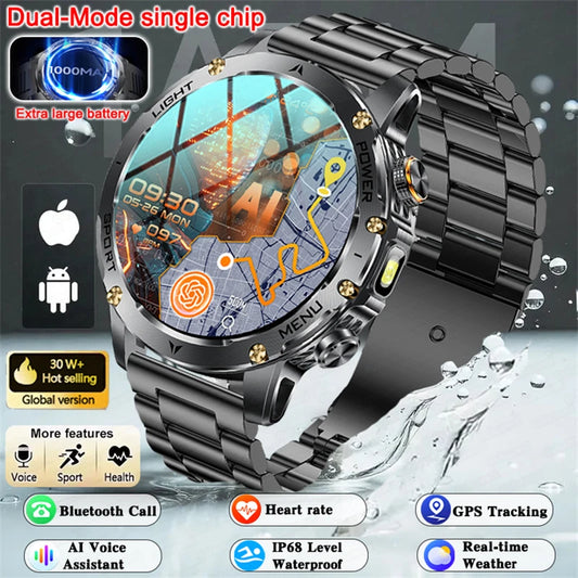 T-REX3 1000mAh Big Battery Smart Watch HD Bluetooth Call 1.7inch Large Sceen LED Flashlight Sports Waterproof Smartwatch Men