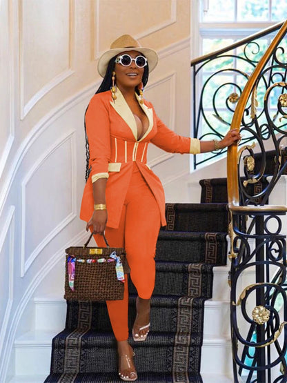 Elegant Suits  Women Corset Blazer and Legging Pants Matching Two 2 Piece Set Outfits Streetwear Lady Tracksuit