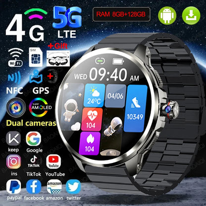 Full Network GPS WIFI Smart Watch Men 8GB+128GB RAM 1.95 inch AMOLED Screen 900W Camera Google APPS Smartwatch Android 9.0