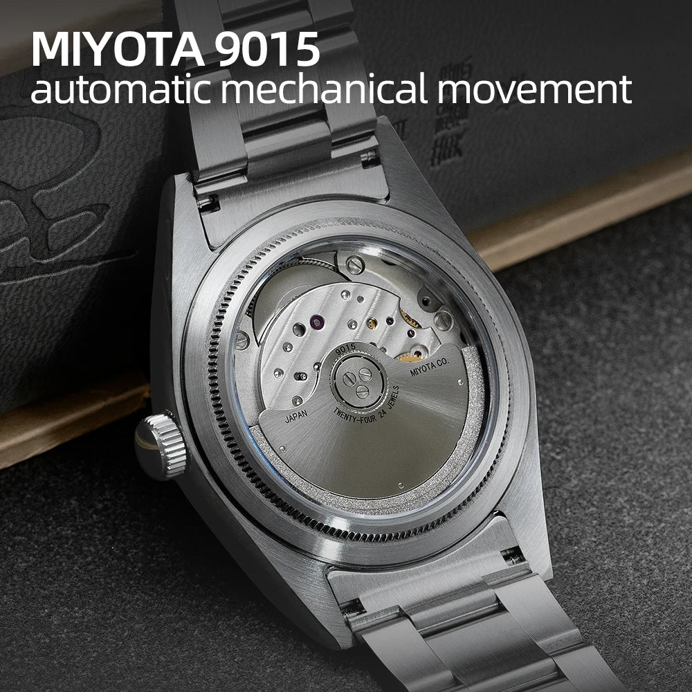 Hestur Luxury Men's Watch Automatic mechanical 36mm Miyoda 9015 15Bar Waterproof Vintage reloj hombre Sapphire Glass wrist Watch