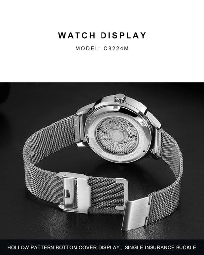CADISEN Automatic Watch Men Luminous Stainless Steel Self-Wind Wristwatch NH35A Sapphire Waterproof Mesh Belt Mechanical Watch
