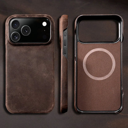 Case for iPhone 15 16 17 Pro Max 17Pro 17 Air 16Pro Retro Luxury Genuine PULL-UP Leather Magnetic Phone Back Cover