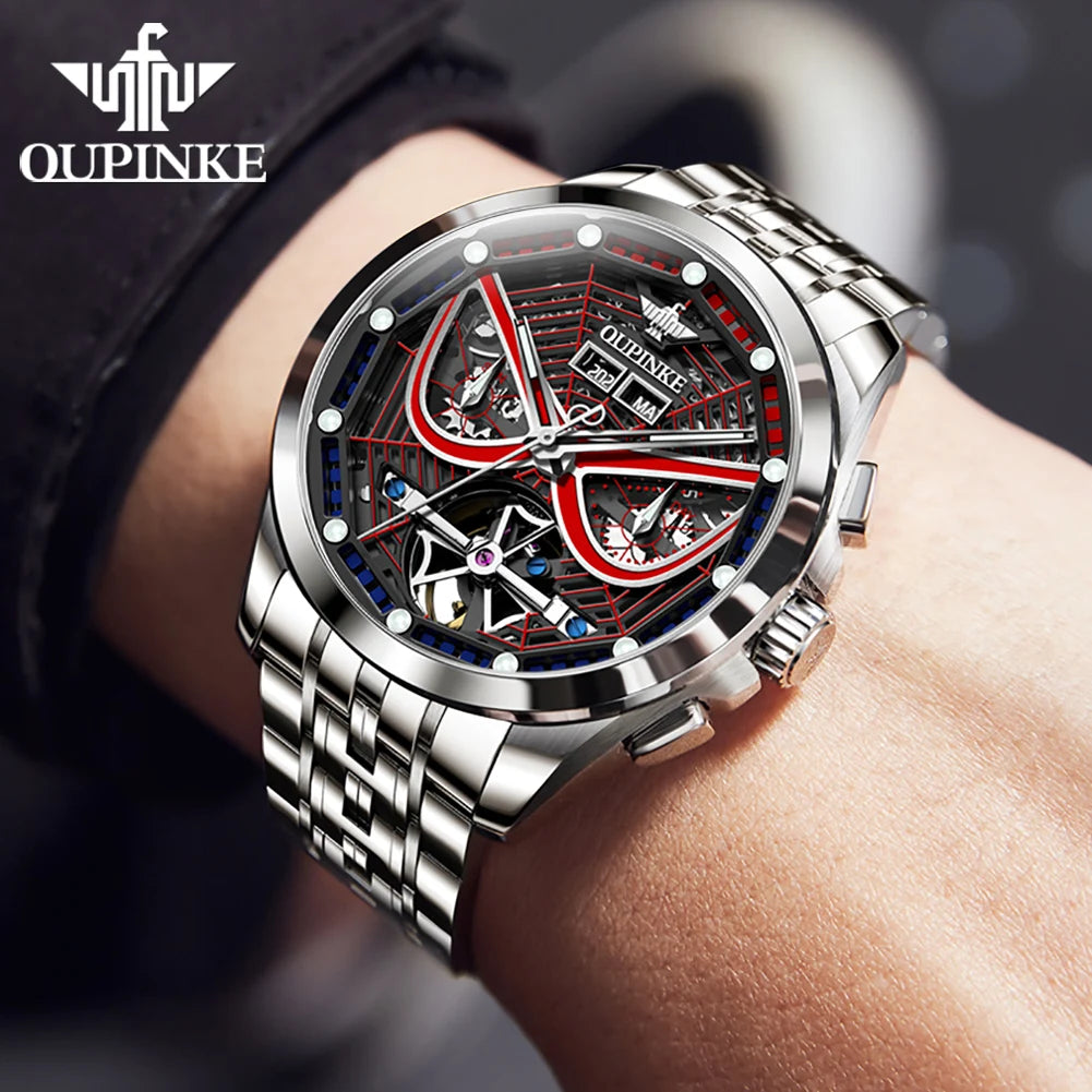 OUPINKE 3250 Original Men's Watch Deep Waterproof 3D Skeleton Stainless steel Automatic Mechanical Wristwatch Men Official Watch