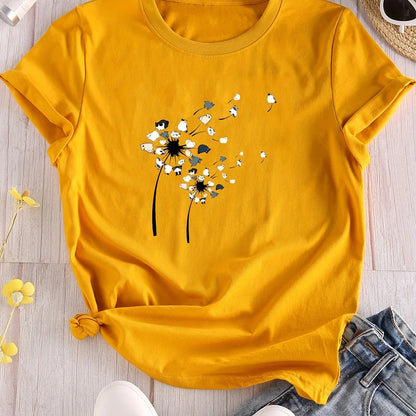 T-shirt Summer Fashion Short sleeved Top Flower Print Loose Clothing Women's Party T-shirt