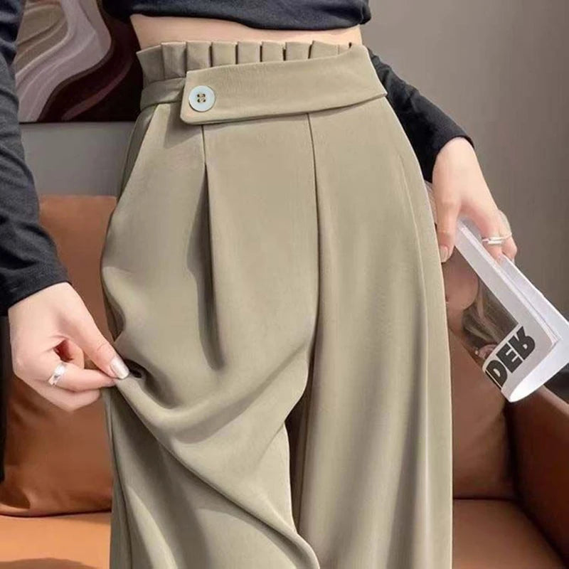 Fashion Elastic Spliced Solid Color Straight Pants Women's Clothing Summer New Loose Office Lady High Waist Casual Pants