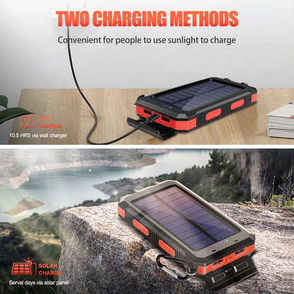30000mAh Solar Power Bank Portable Charging Poverbank Dual 5V USB Ports 2 LED Light Flashlight for Iphone Outdoor Camping Hik