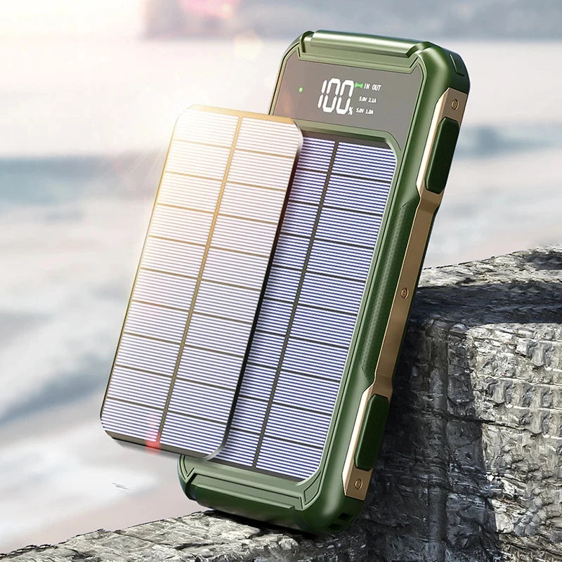200000mAh Large Capacity Solar Power Bank 4 in 1 Built in Cable  Fast Charging Digital Display Battery LED Light For iPhone NEW