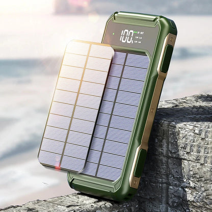 200000mAh Large Capacity Solar Power Bank 4 in 1 Built in Cable  Fast Charging Digital Display Battery LED Light For iPhone NEW