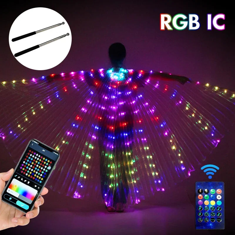 Belly Dance RGB IC LED Wings With Smart Remote Control DIY Colorful Fluorescent Butterfly Costumes Halloween Dress Up For Adults