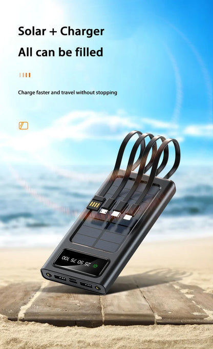 Solar Power Bank 500000mAh Large Capacity Mobile Power Fast Charging Battery With Dual USB 4 Cables For iPhone Samsung