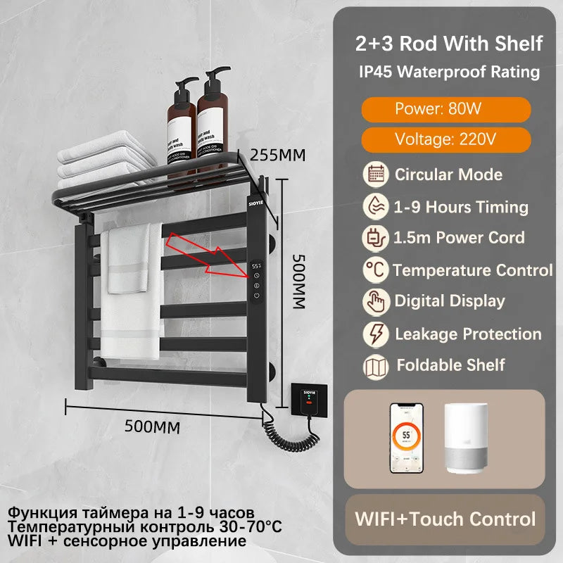 Bathroom Towel Radiator Electric Towel Rail Smart Touch Thermostatic Electric Heating Towel Rack 220V Energy Saving Towel Warmer