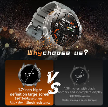 T-REX3 1000mAh Big Battery Smart Watch HD Bluetooth Call 1.7inch Large Sceen LED Flashlight Sports Waterproof Smartwatch Men
