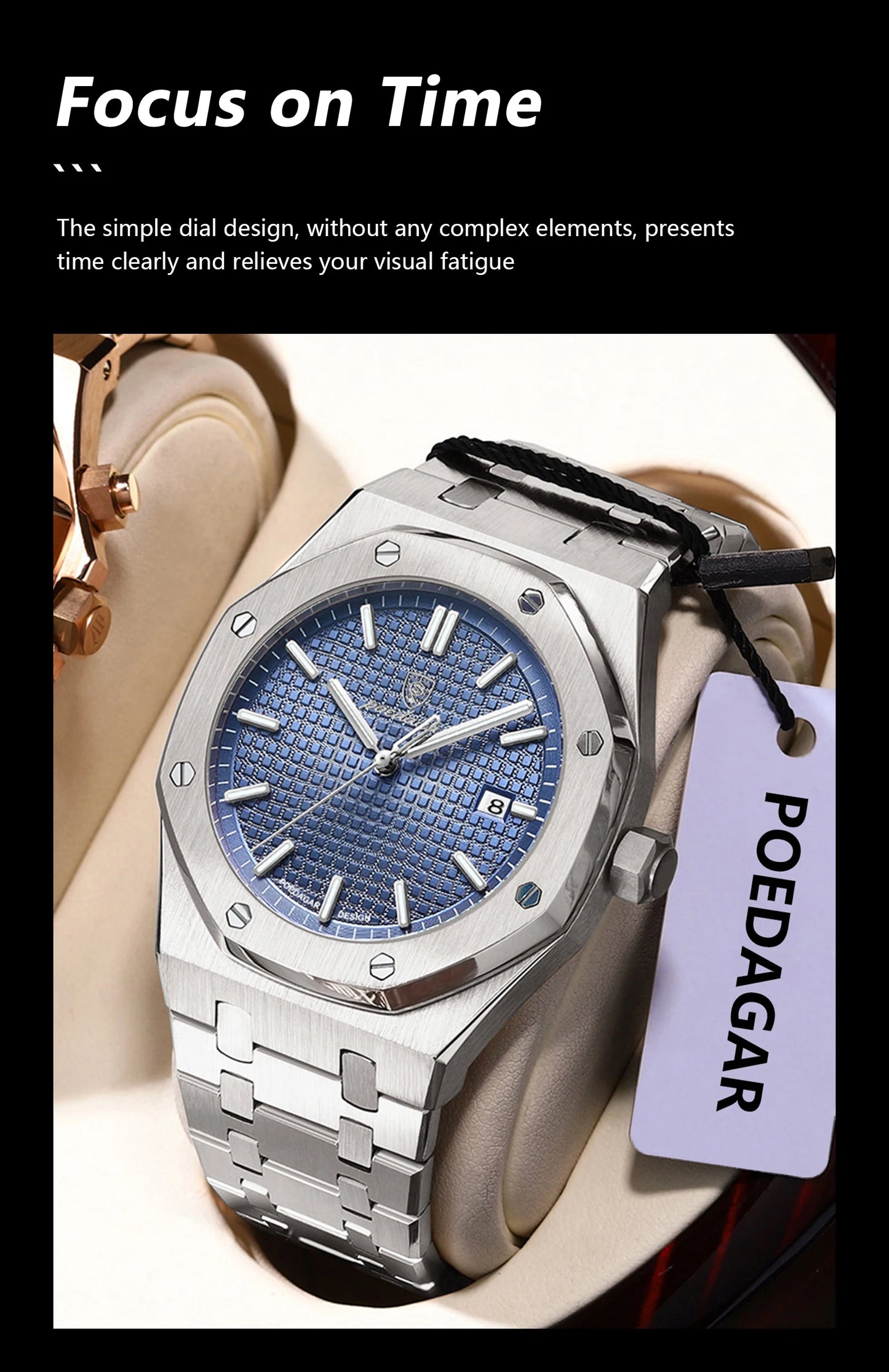 POEDAGAR Original Luxury Man Watch Date Luminous Waterproof Stainless Steel Men Wristwatch Fashion Business Quartz Men's Watches