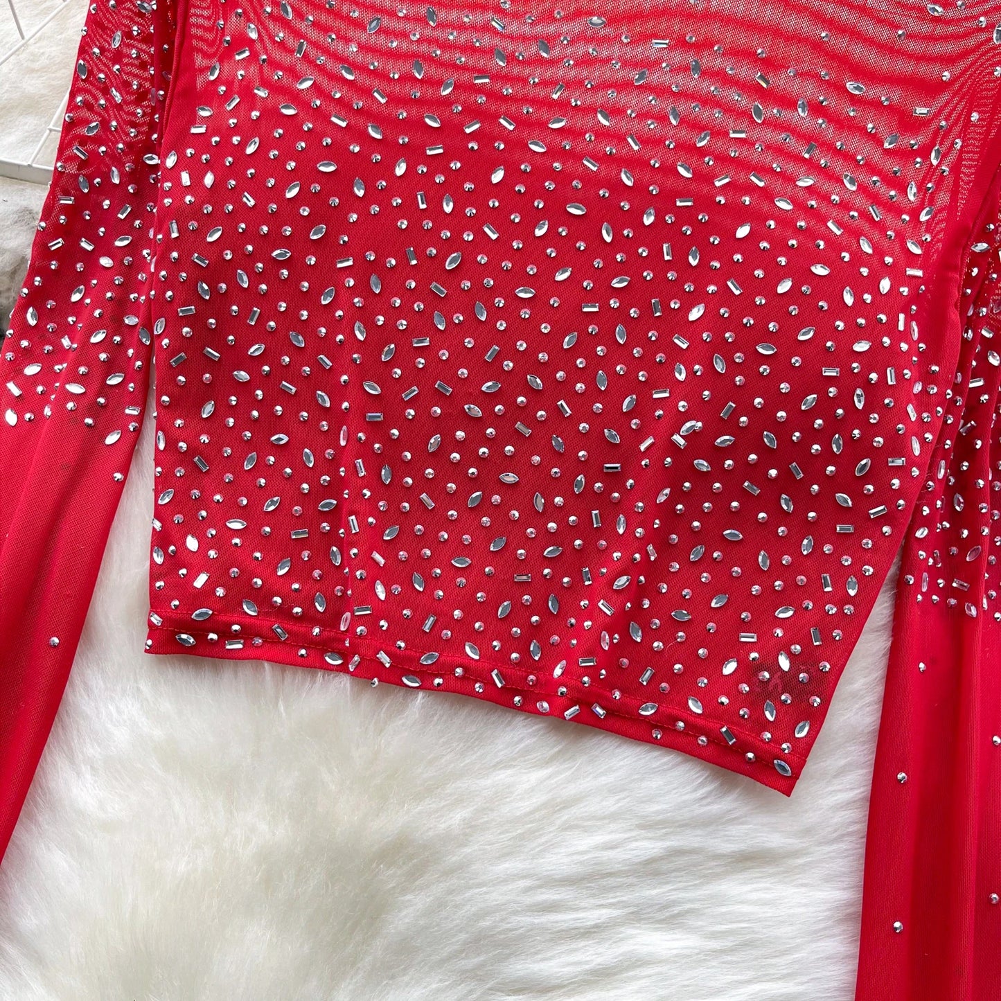 Thin See-tough Long Sve Me T-shirt ort Heavy-du Rhinestone Base irt Korean Sle Creative Pattern