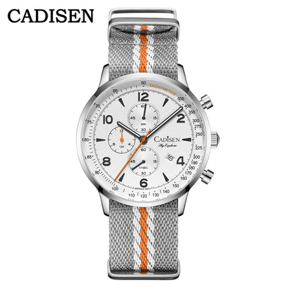 CADISEN New Men's Watches Top Luxury Quartz Watch For Men Canvas 0S10 Chronograph AR Mirror Waterproof Gift Men's Wristwatch