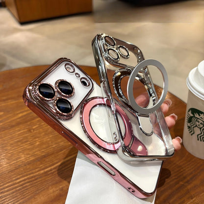 Iphone 17 Air Case Plating Magsafe Magnetic Bracket Case for iPhone 17 16 Pro 13 12 Max 15 14 16 Plus 17PRO Transparent Cove