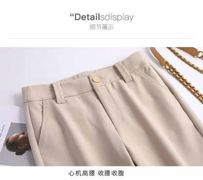 Office Lady Fashion Solid Loose Straight Pants All-match Button Zipper Women Spring Autumn High Waist Pockets Pencil Trousers