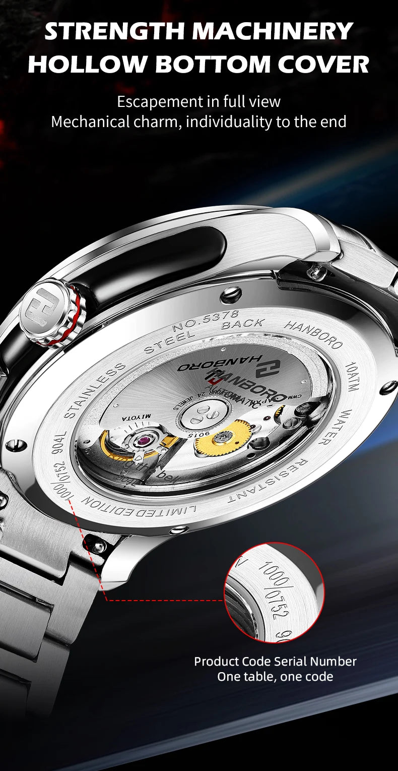 HANBORO Chime Series Modified Movement Men's Personalized Automatic Mechanical Watch