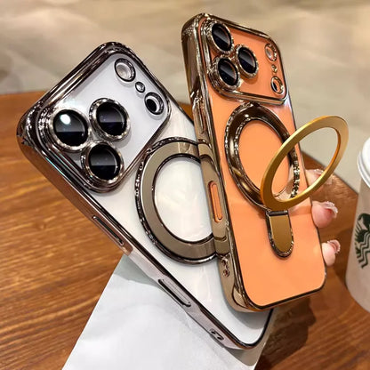 Iphone 17 Air Case Plating Magsafe Magnetic Bracket Case for iPhone 17 16 Pro 13 12 Max 15 14 16 Plus 17PRO Transparent Cove