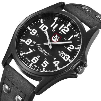 Genuine XINEW Brand Men Watches Black Students Fashion Leather Band Sports Date Quartz Wrist Watch Montre Homme Reloj Hombre