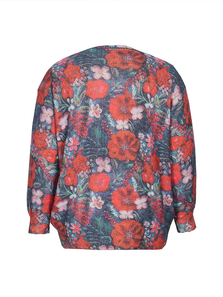 plus Size Printed Crew Neck Knit Sweater for Women Loose Casual Autumn Winter Top Trendy Fashion Best Choice