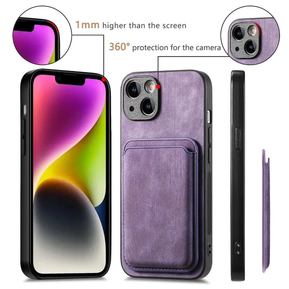 Vintage Leather Case with Detachable Magnetic Wallet Card Holder For iPhone 17 Air 16e 16 Pro Max 15 14 Plus 13 12 11