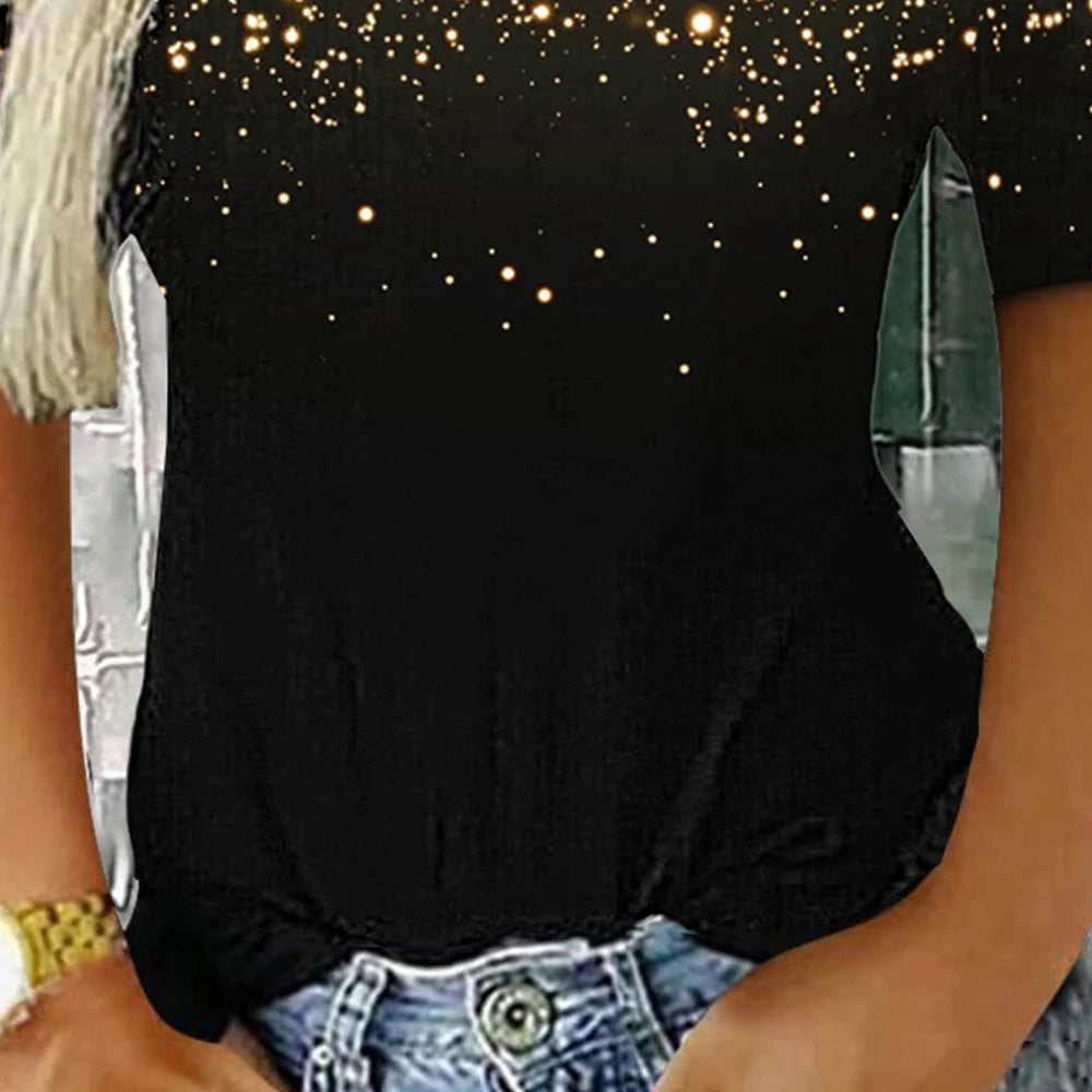 Women Glitter Short Sleeve V Neck T Shirt Ladies Casual Cold Shoulder Blouse Tops Clothing