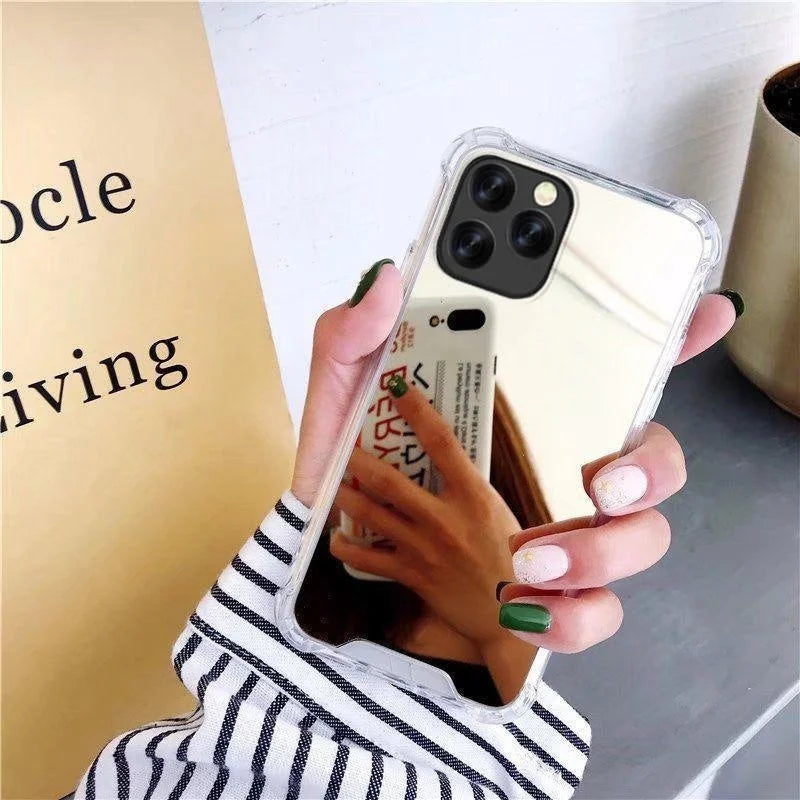Mirror Phone Cases For IPhone 17 16 15 14 13 12 11 Pro Max Xr Xs 8 7 Plus SE2/SE3 Shockproof Soft TPU Cover