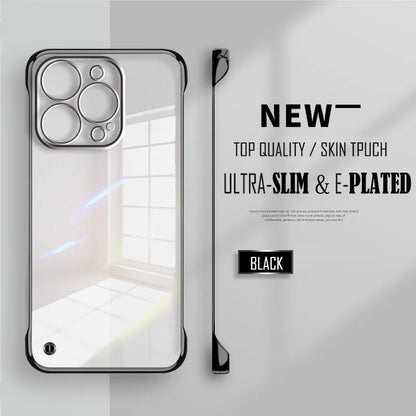 Plated Clear Slim Frameless Phone Case For iPhone 17 Air 16 15 14 Pro Max 16e 16Pro 16 Plus Plating Transparent Back Cover