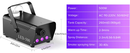 Fieryzeal 500W Smoke Machine Wireless Control Fog Machine RGB LED Stage Lighting Effect Professional Stage Fogger for Halloween