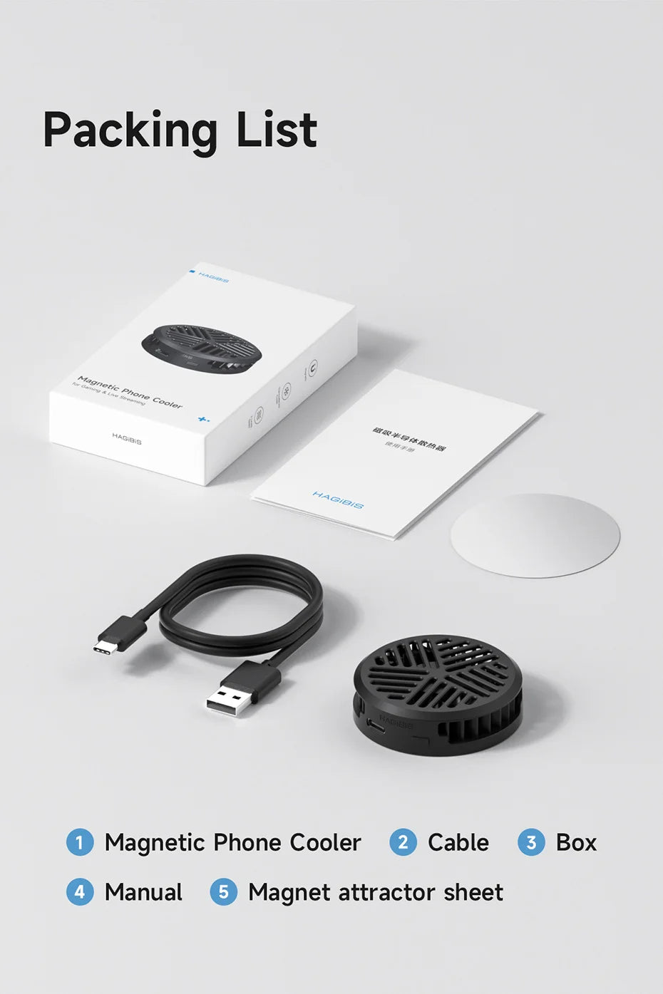 Hagibis Magnetic Cell Phone Cooler Universal Cooling Fan Mobile Phone Radiator for iPhone 17 Pro Black Shark Gaming Live Stream