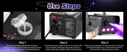 Fieryzeal 500W Smoke Machine Wireless Control Fog Machine RGB LED Stage Lighting Effect Professional Stage Fogger for Halloween