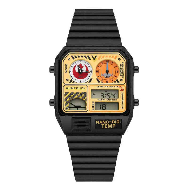 HUMPBUCK DIGITEMP Classic Design Stainless Steel Watches for men with LED Digital Display and Temperature Calendar