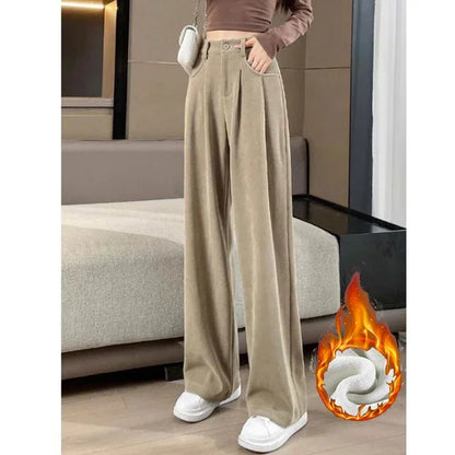 Winter Lady Snow Warm Pants Girls Classic Fleece High Waist Trousers Women Straight Leg Plush Thermal Casual Pants