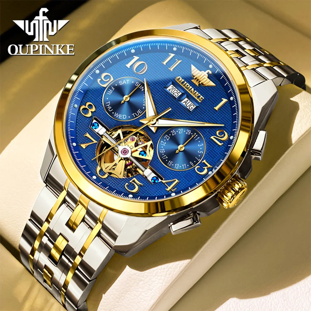 OUPINKE 3263 Automatic Mechanical Watch Multifunctional Dial Auto Date Waterproof Night light Watch Original Brand