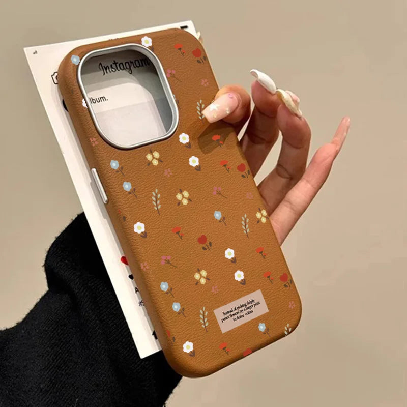 Retro Fashion Floral Leather Pattern Phone Case For iPhone 17 Air 16 15 14 13 12 11 Pro Max 16E 7 8 Plus XS SE2 Shockproof Cover