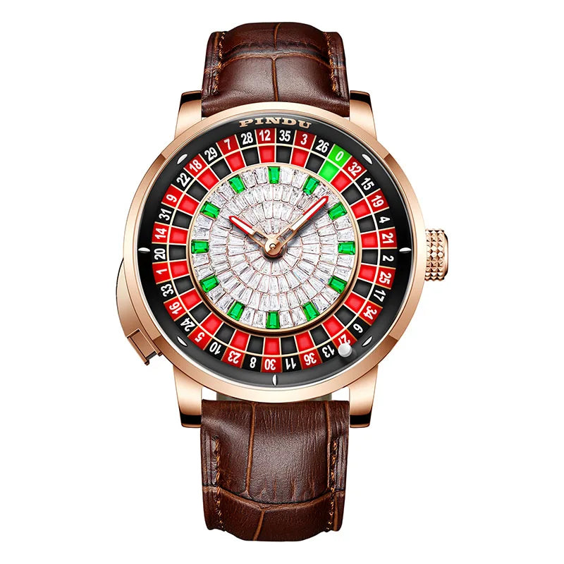 PINDU Player Series Mechanical Watches for Men European Roulette Game Dial Automatic Movement Funny Design Party  Watch