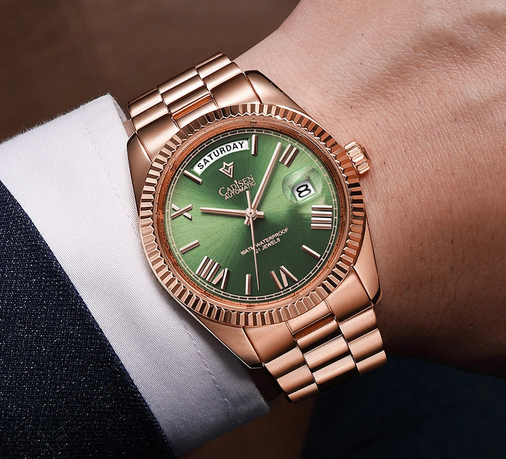 CADISEN New Week Calendar Type watch for men Sapphire mirror 10ATM Automatic Watch MIYOTA 8285 Business Mens All Steel Watches