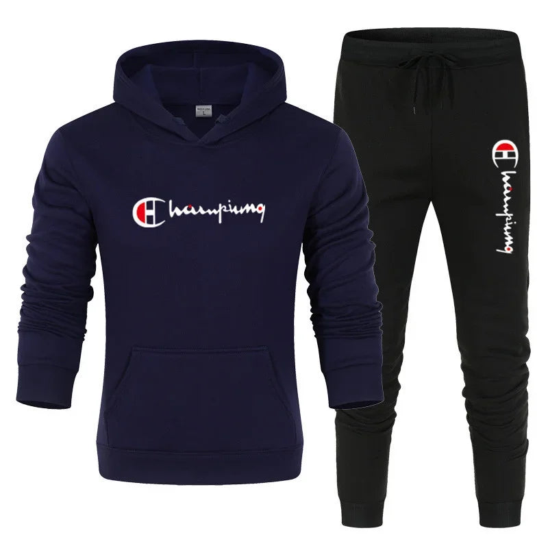 2025 Men's Tracksuit Hooded Sweatshirt+Sweatpants 2 Pcs Sets Sports Suit Casual Jogger Sportswear 2 Piece Male Streetwear Sets