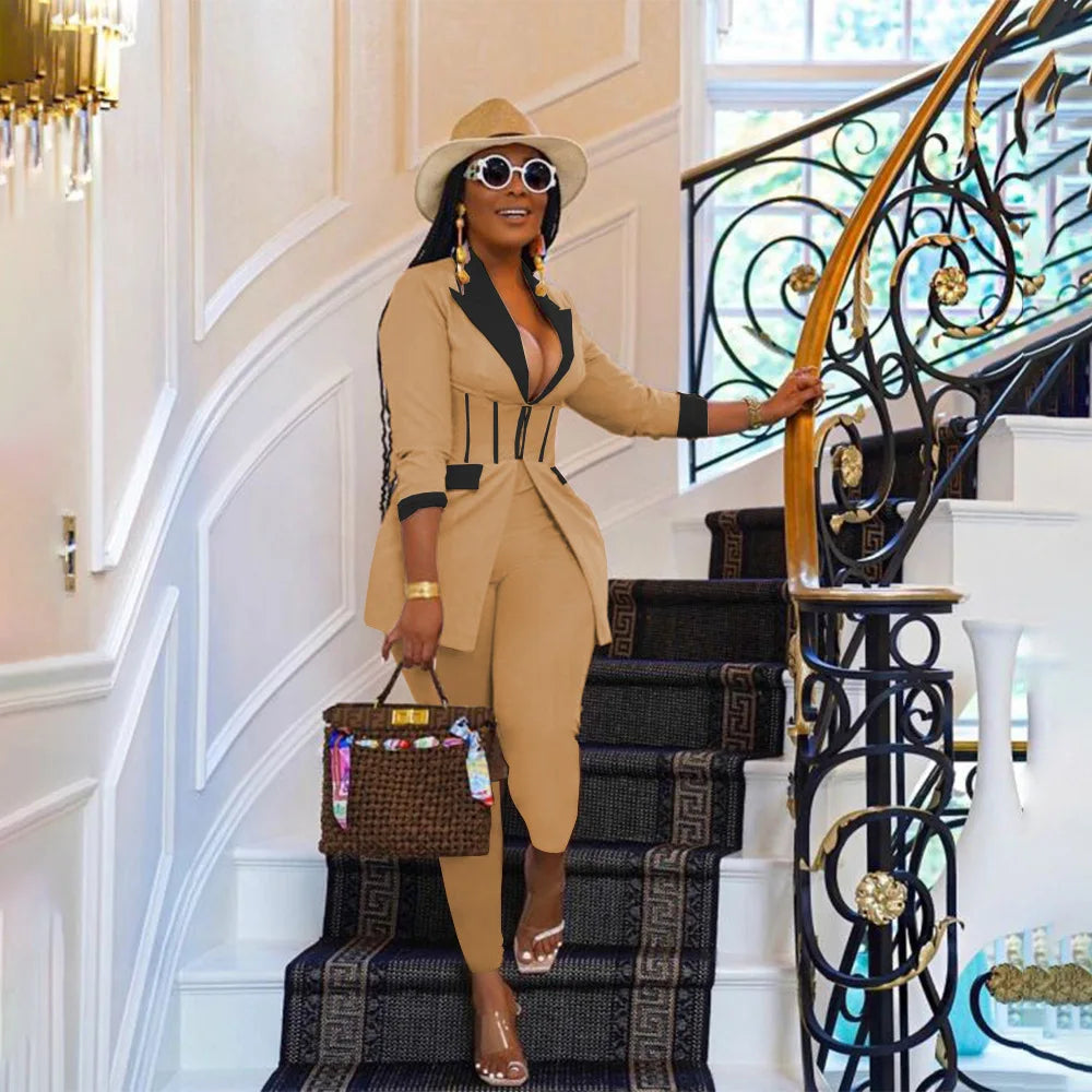 Elegant Suits  Women Corset Blazer and Legging Pants Matching Two 2 Piece Set Outfits Streetwear Lady Tracksuit