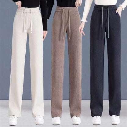 Elastic Waist Loose Casual Wide Leg Corduroy Pants Female Add Velvet Fashion All-match Trousers Women's Clothing