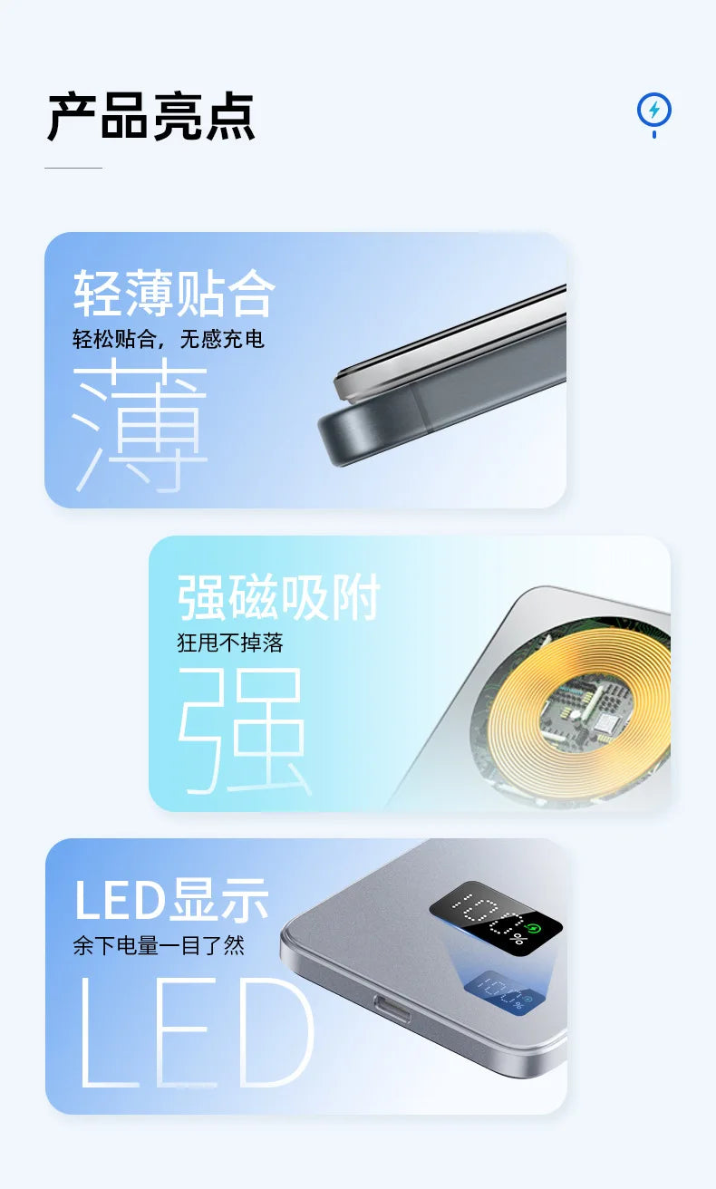 10000mAh Ultra Slim Magnetic Wireless Power Bank PD20W Auxiliary Spare battery For magsafe iphone 16 15 14 13 12 11 pro max F20