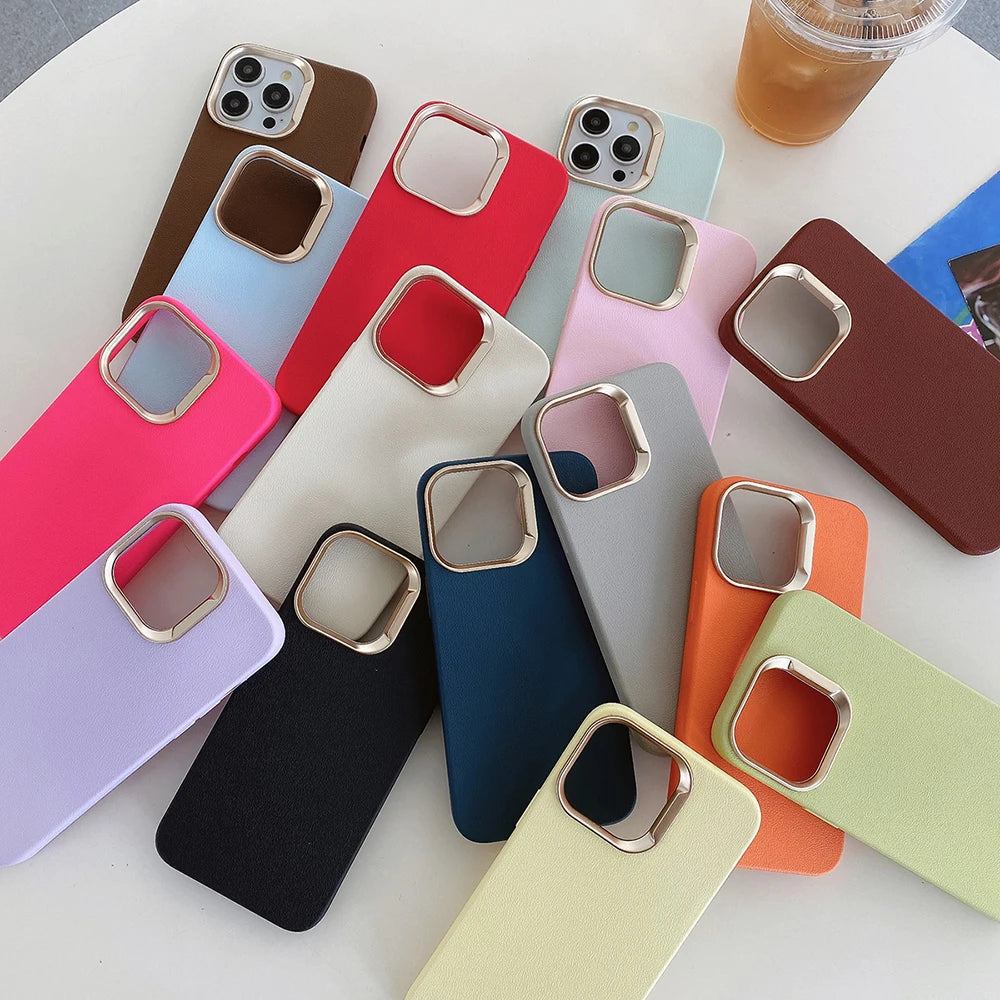 Luxury Leather Liquid Silicone Case For iPhone 17 16 Pro Max 15 14 Plus 13 11 12 Plating Shockproof Back Cover Solid Color Funda