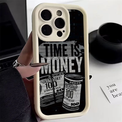 Phone Case For iPhone 17 16 15 14 12 11 13 Pro Max Time is Money Printed Soft Cover For iPhone 17 Air 16E 7 8 Plus X XS Case