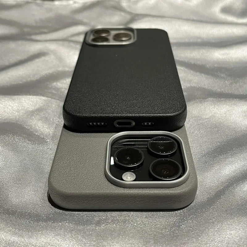 Luxury Matte Leather Phone Case For iPhone 17 16 15 14 13 12 11 Pro Max X XS XR 7 8 Plus SE2 Lens Protection Shockproof Cover