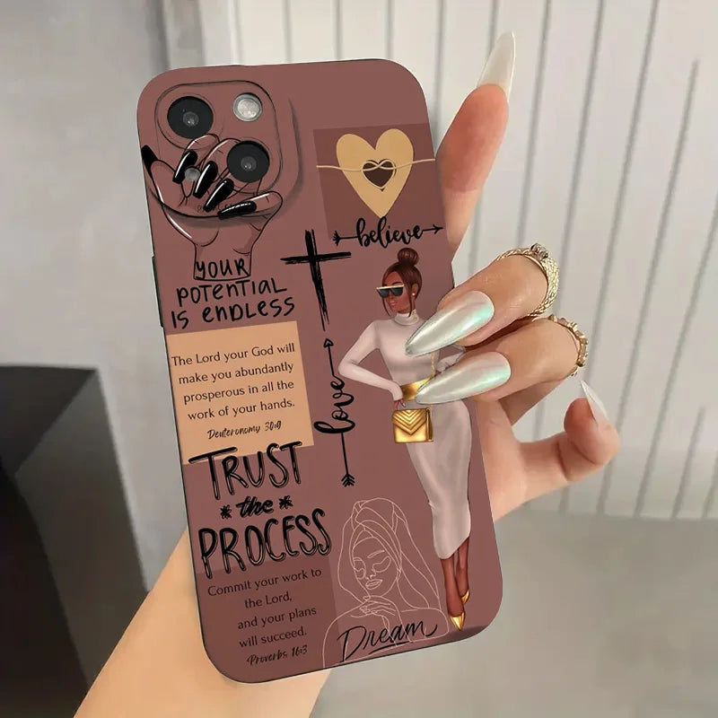 Fashionable Girl Illustration Phone Case For iPhone 17 16 15 14 13 12 11 16E X XR XS SE2 8 7 Plus Pro Max Mini Air Back Cover