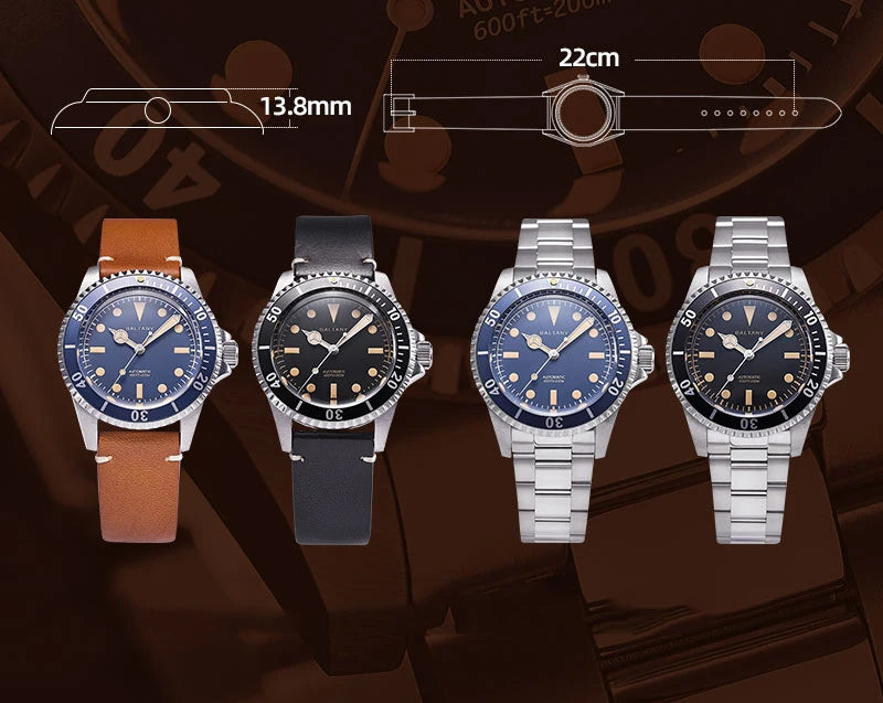 Baltany Men Automatic Watch 39mm Mechaical Wristwatch Sapphire Diver 20ATM Waterproof C3 Luminous NH38 Ceramic Bezel