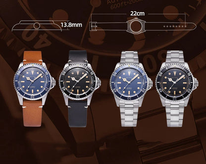 Baltany Men Automatic Watch 39mm Mechaical Wristwatch Sapphire Diver 20ATM Waterproof C3 Luminous NH38 Ceramic Bezel